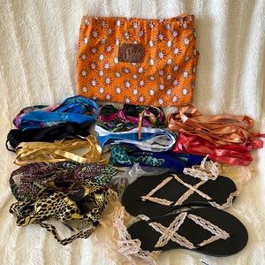 Sseko leather sandals with 11 ribbons and bag